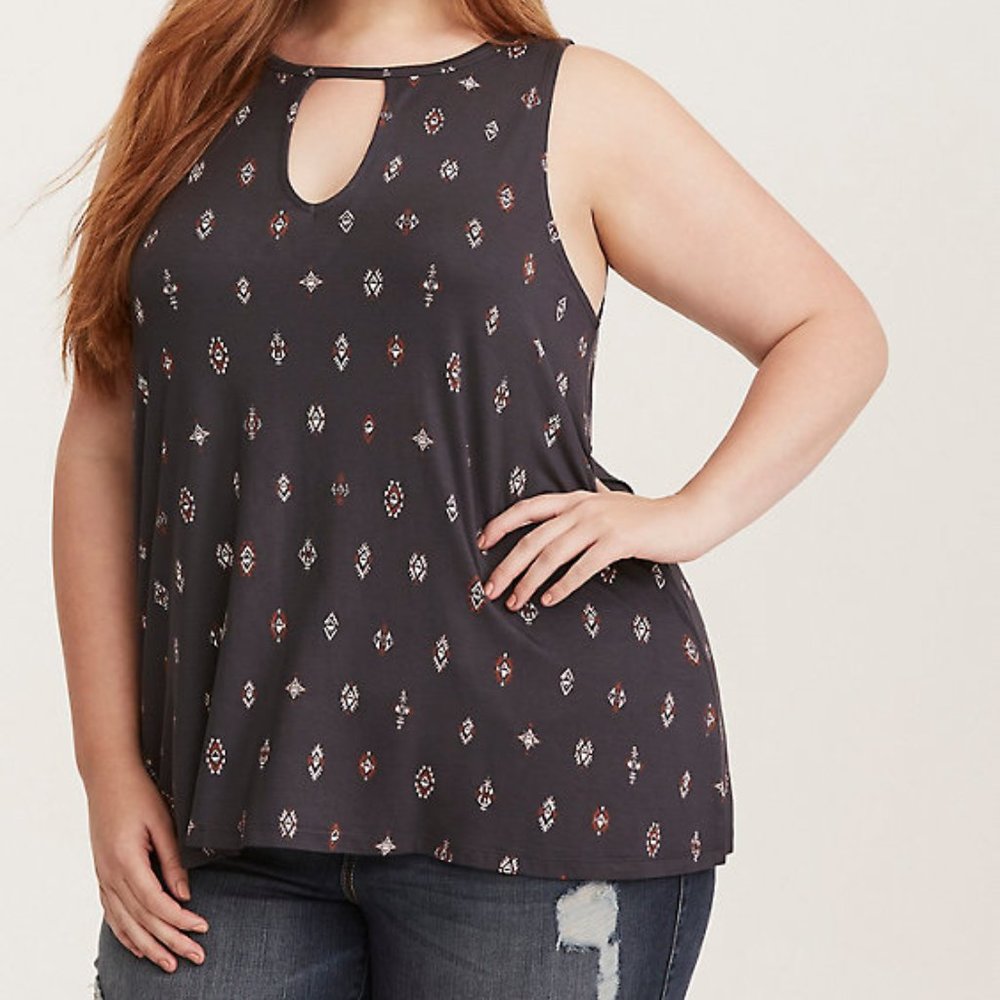 Torrid SUPER SOFT GEO PRINT CUTOUT NECK TANK TOP